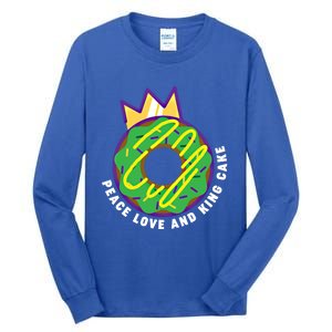 Peace Love And King Cake Design Gift Mardi Gras New Orleans Meaningful Gift Tall Long Sleeve T-Shirt