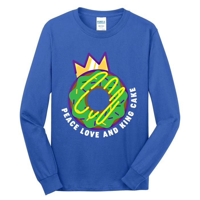 Peace Love And King Cake Design Gift Mardi Gras New Orleans Meaningful Gift Tall Long Sleeve T-Shirt