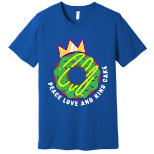 Peace Love And King Cake Design Gift Mardi Gras New Orleans Meaningful Gift Premium T-Shirt