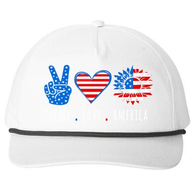 Peace Love America Sunflower Fourth Of July Patriotic Gift Snapback Five-Panel Rope Hat