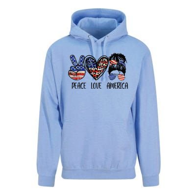 Peace Love America Messy Bun American Flag Funny 4th Of July Unisex Surf Hoodie