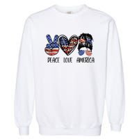 Peace Love America Messy Bun American Flag Funny 4th Of July Garment-Dyed Sweatshirt