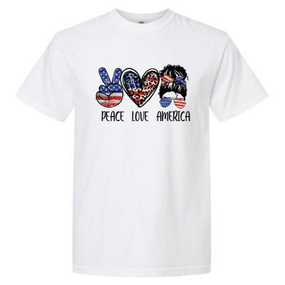 Peace Love America Messy Bun American Flag Funny 4th Of July Garment-Dyed Heavyweight T-Shirt