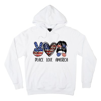 Peace Love America Messy Bun American Flag Funny 4th Of July Hoodie