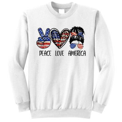 Peace Love America Messy Bun American Flag Funny 4th Of July Sweatshirt