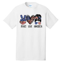 Peace Love America Messy Bun American Flag Funny 4th Of July Tall T-Shirt