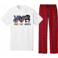 Peace Love America Messy Bun American Flag Funny 4th Of July Pajama Set