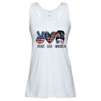 Peace Love America Messy Bun American Flag Funny 4th Of July Ladies Essential Flowy Tank