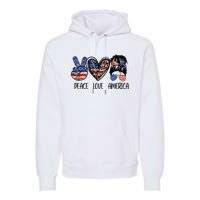 Peace Love America Messy Bun American Flag Funny 4th Of July Premium Hoodie