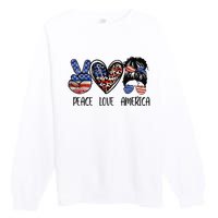 Peace Love America Messy Bun American Flag Funny 4th Of July Premium Crewneck Sweatshirt