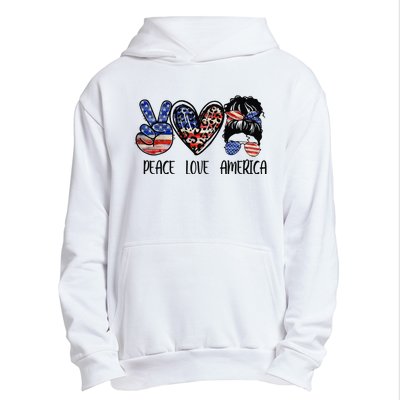 Peace Love America Messy Bun American Flag Funny 4th Of July Urban Pullover Hoodie