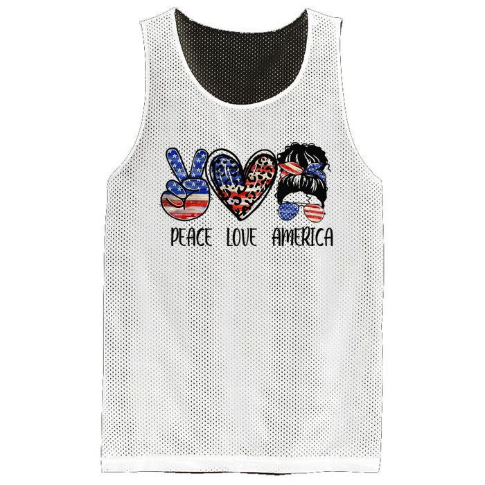 Peace Love America Messy Bun American Flag Funny 4th Of July Mesh Reversible Basketball Jersey Tank