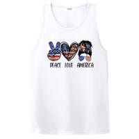 Peace Love America Messy Bun American Flag Funny 4th Of July PosiCharge Competitor Tank