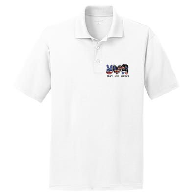 Peace Love America Messy Bun American Flag Funny 4th Of July PosiCharge RacerMesh Polo