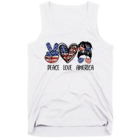 Peace Love America Messy Bun American Flag Funny 4th Of July Tank Top