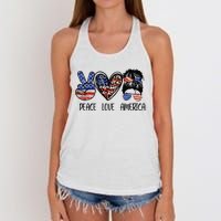 Peace Love America Messy Bun American Flag Funny 4th Of July Women's Knotted Racerback Tank