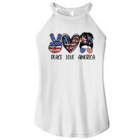 Peace Love America Messy Bun American Flag Funny 4th Of July Women's Perfect Tri Rocker Tank