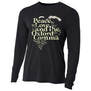 Peace Love And The O.X.F.O.Rd Comma English Grammar Humor Flower Cooling Performance Long Sleeve Crew