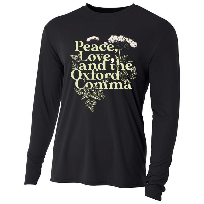 Peace Love And The O.X.F.O.Rd Comma English Grammar Humor Flower Cooling Performance Long Sleeve Crew