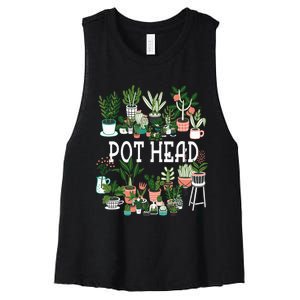 Plant Lover And Gardener Pot Head Succulent Women's Racerback Cropped Tank