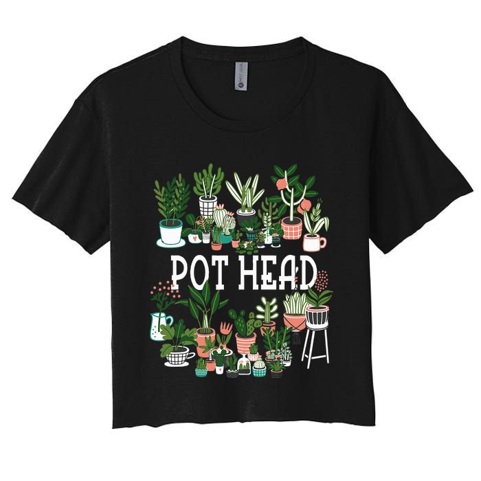 Plant Lover And Gardener Pot Head Succulent Women's Crop Top Tee