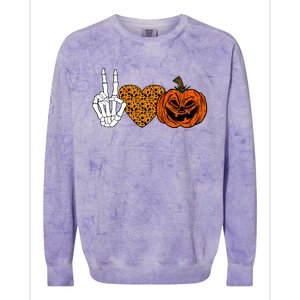 Peace Love And Pumpkins Halloween Skeleton Fall Cute Gift Colorblast Crewneck Sweatshirt