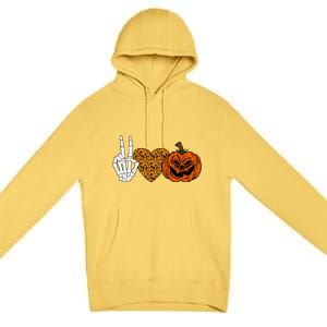 Peace Love And Pumpkins Halloween Skeleton Fall Cute Gift Premium Pullover Hoodie