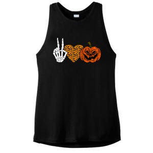 Peace Love And Pumpkins Halloween Skeleton Fall Cute Gift Ladies PosiCharge Tri-Blend Wicking Tank