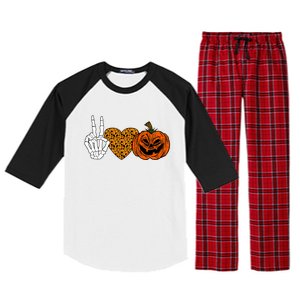 Peace Love And Pumpkins Halloween Skeleton Fall Cute Gift Raglan Sleeve Pajama Set