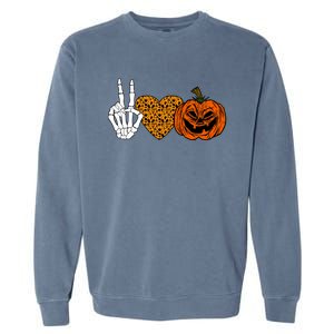 Peace Love And Pumpkins Halloween Skeleton Fall Cute Gift Garment-Dyed Sweatshirt