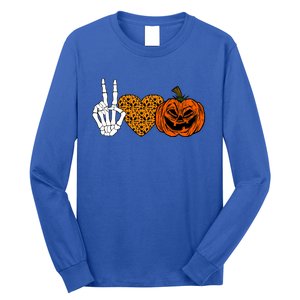 Peace Love And Pumpkins Halloween Skeleton Fall Cute Gift Long Sleeve Shirt