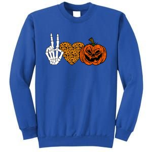 Peace Love And Pumpkins Halloween Skeleton Fall Cute Gift Sweatshirt