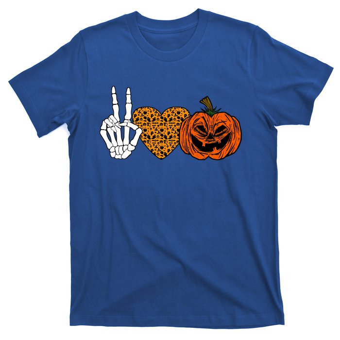 Peace Love And Pumpkins Halloween Skeleton Fall Cute Gift T-Shirt