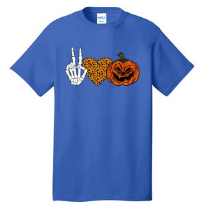 Peace Love And Pumpkins Halloween Skeleton Fall Cute Gift Tall T-Shirt