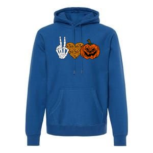 Peace Love And Pumpkins Halloween Skeleton Fall Cute Gift Premium Hoodie