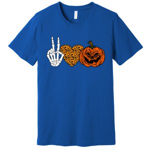 Peace Love And Pumpkins Halloween Skeleton Fall Cute Gift Premium T-Shirt