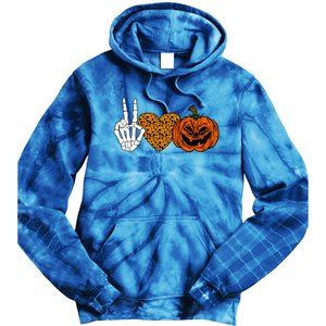 Peace Love And Pumpkins Halloween Skeleton Fall Cute Gift Tie Dye Hoodie