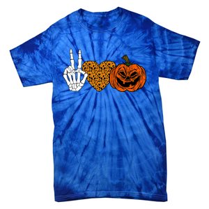 Peace Love And Pumpkins Halloween Skeleton Fall Cute Gift Tie-Dye T-Shirt