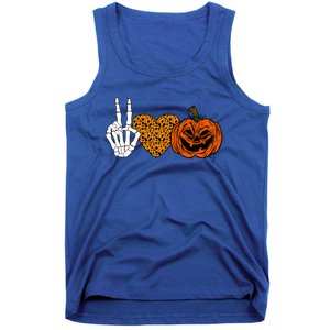 Peace Love And Pumpkins Halloween Skeleton Fall Cute Gift Tank Top