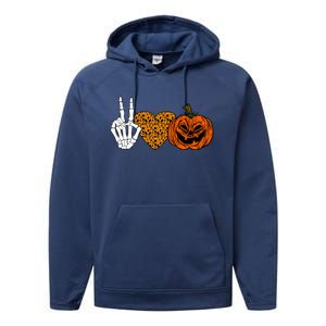 Peace Love And Pumpkins Halloween Skeleton Fall Cute Gift Performance Fleece Hoodie