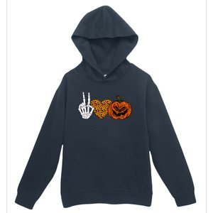 Peace Love And Pumpkins Halloween Skeleton Fall Cute Gift Urban Pullover Hoodie