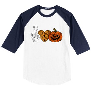 Peace Love And Pumpkins Halloween Skeleton Fall Cute Gift Baseball Sleeve Shirt