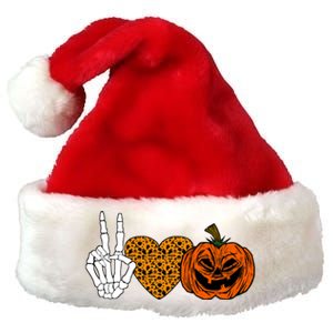 Peace Love And Pumpkins Halloween Skeleton Fall Cute Gift Premium Christmas Santa Hat