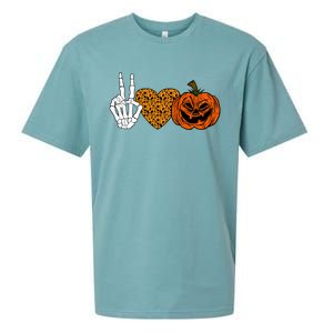 Peace Love And Pumpkins Halloween Skeleton Fall Cute Gift Sueded Cloud Jersey T-Shirt