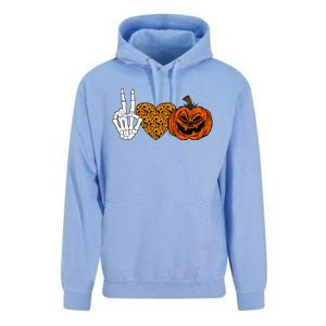 Peace Love And Pumpkins Halloween Skeleton Fall Cute Gift Unisex Surf Hoodie