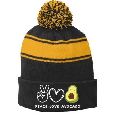 Peace Love Avocado Retro Avocado Lover Fruit Lover Stripe Pom Pom Beanie