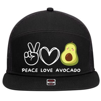 Peace Love Avocado Retro Avocado Lover Fruit Lover 7 Panel Mesh Trucker Snapback Hat