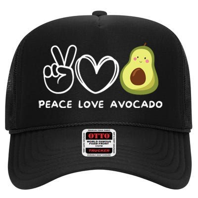 Peace Love Avocado Retro Avocado Lover Fruit Lover High Crown Mesh Back Trucker Hat