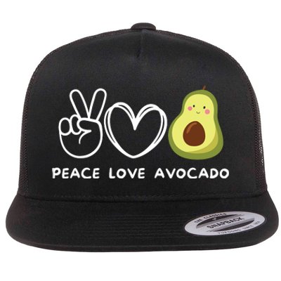 Peace Love Avocado Retro Avocado Lover Fruit Lover Flat Bill Trucker Hat