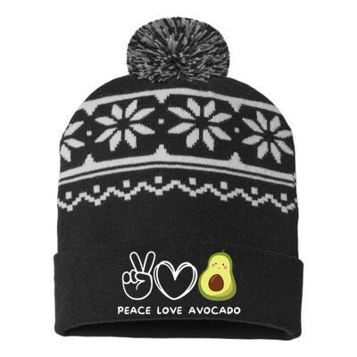 Peace Love Avocado Retro Avocado Lover Fruit Lover USA-Made Snowflake Beanie